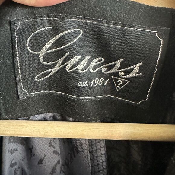 Guess Pea Coat Black Wool Blend Tweed Preppy Capsule Size Large - Picture 3 of 12